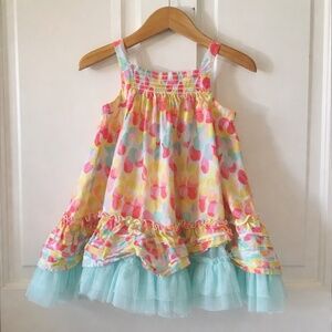 Cherokee Girls Floral Tiered Dress W/ Tulle Hem. Size 2T. Good Condition
